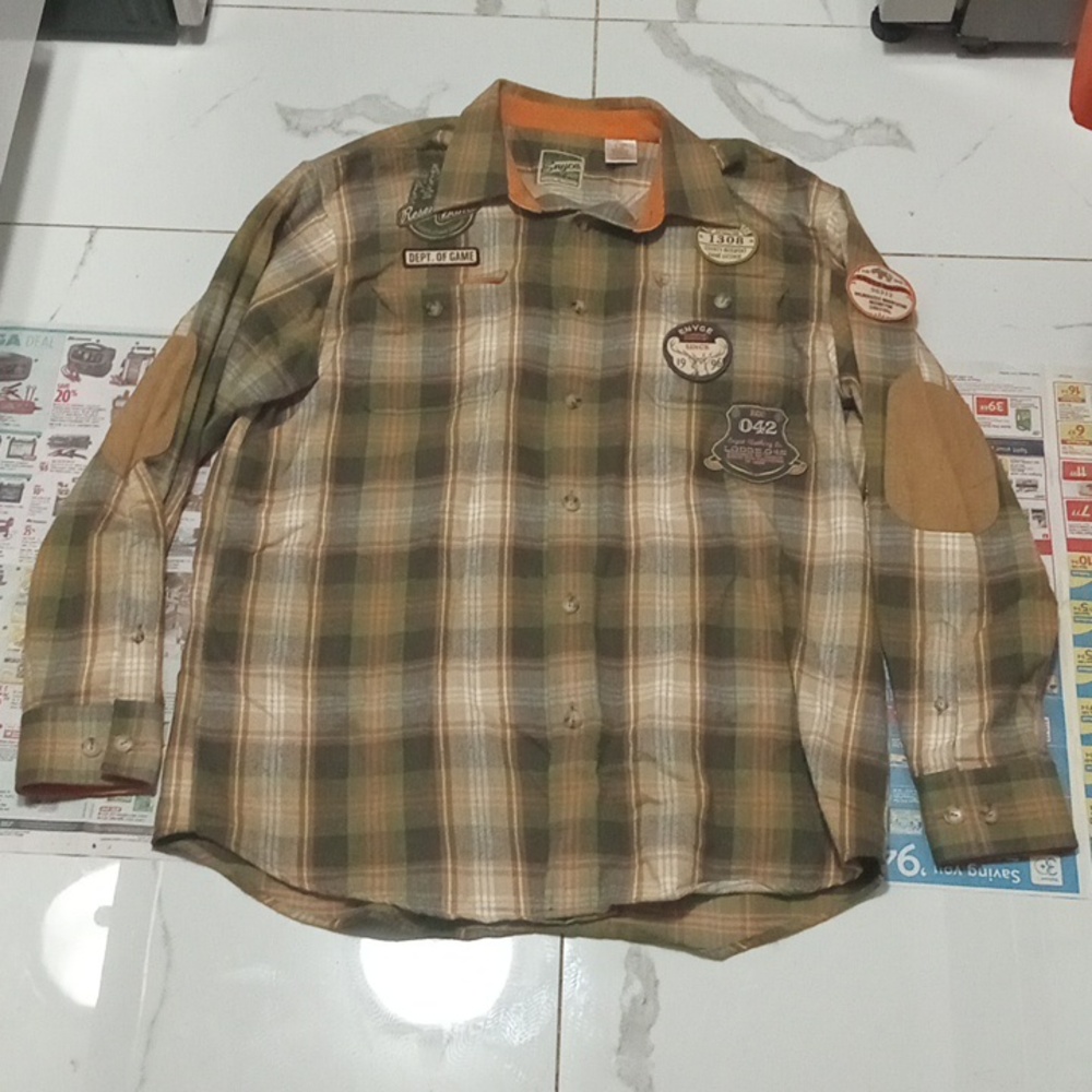 Mens Enyce " Dept Of Game" Plaid long Sleeve Shirt w elbow pads Xl